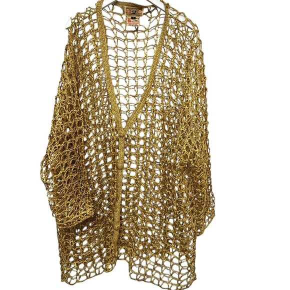Vintage Bis Gene Ewing Top Plus Size 3X 90s Crochet Jacket Hippie Boho Rare Find - Picture 1 of 12